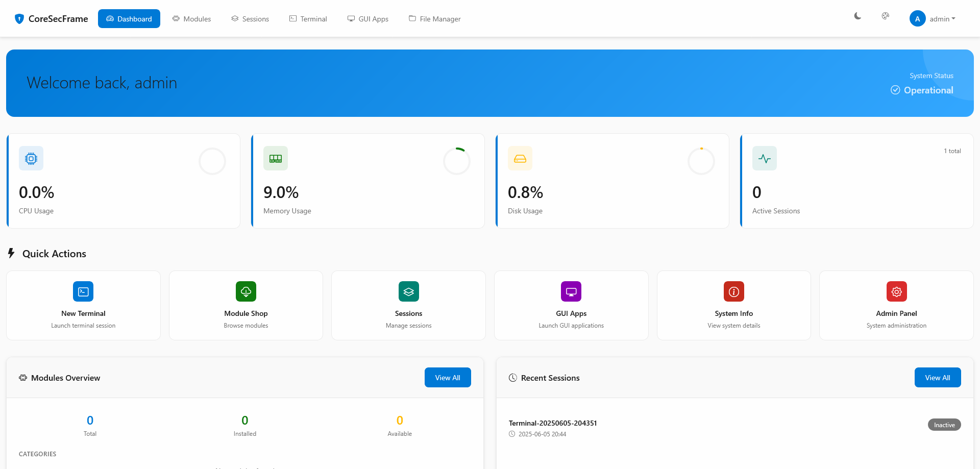 CoreSecurityFramework Web Interface