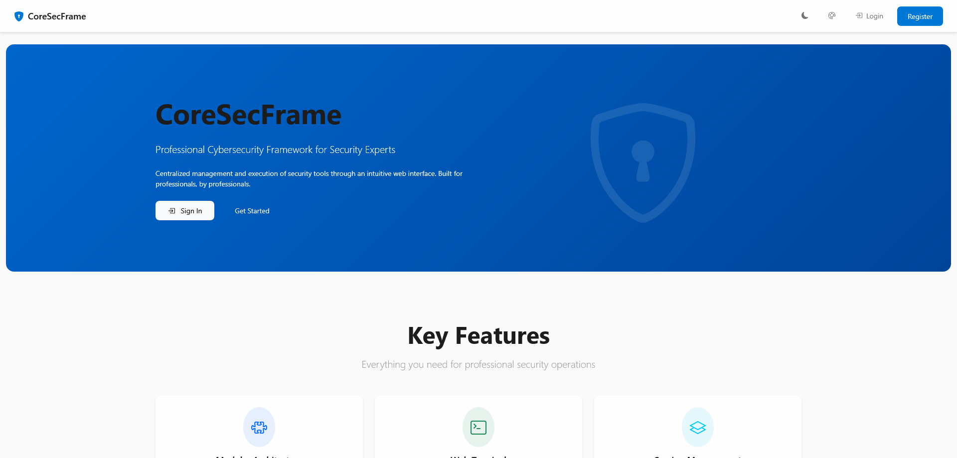 CoreSecurityFramework Web Interface
